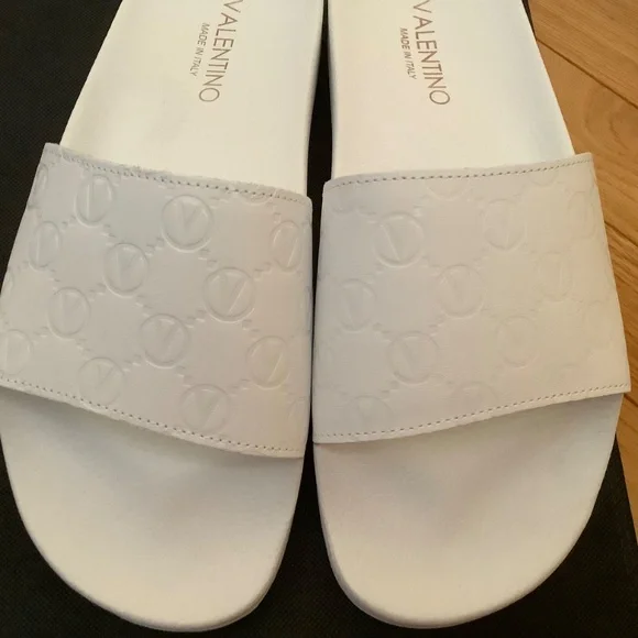 VALENTINO BY MARIO VALENTINO Eros Monogram Leather Slide Sandal Men White SZ 12